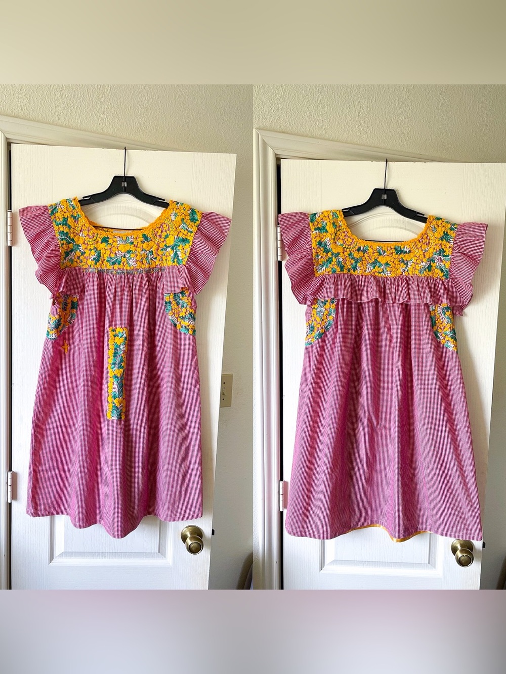 Mi Golondrina Soledad‎ Mini Dress Floral Red Gingham Large EUC